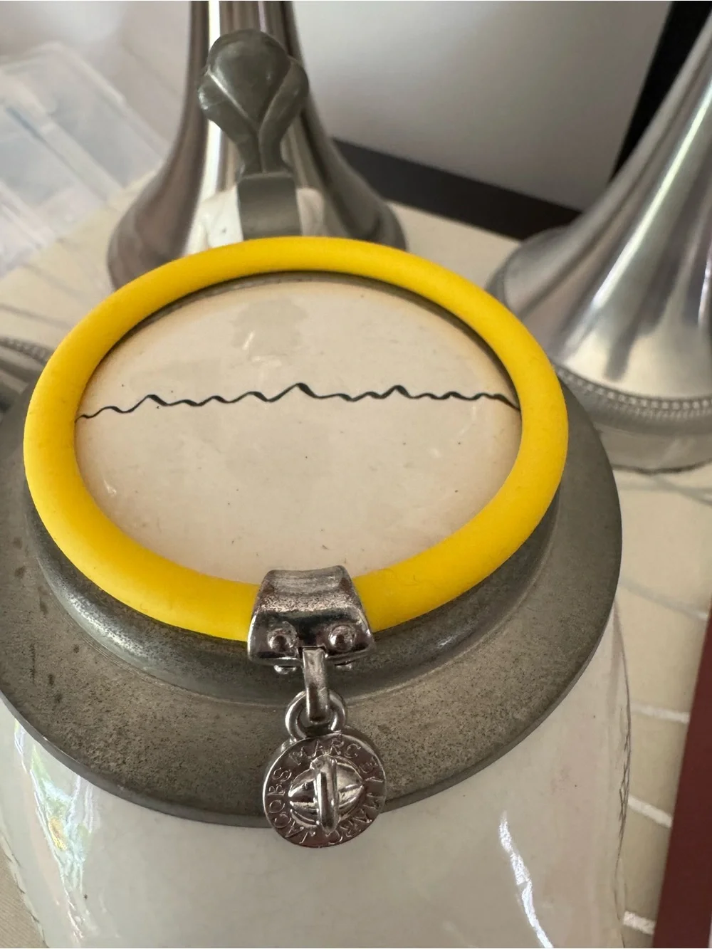 Marc Jacobs Yellow Rubber Bracelet with Silver Logo Charm